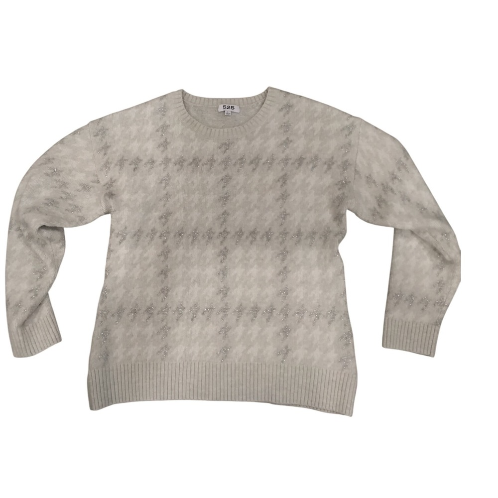 525 America Cream Houndstooth Sparkle Sweater Women's Large Long Sleeve Knit